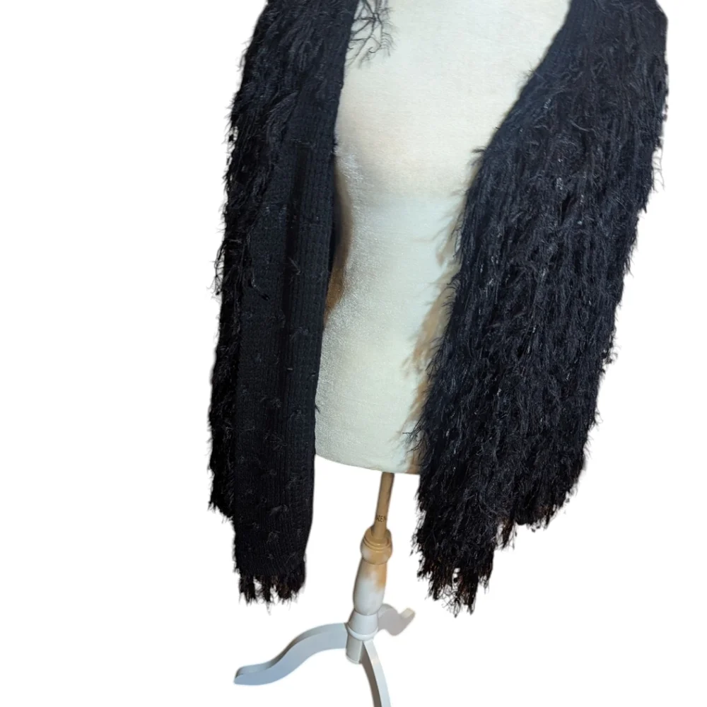 Bibi Shaggy Whimsigoth Witchy Dark Romantic Soft Black Cardigan Sweater Sz L - Picture 5 of 8